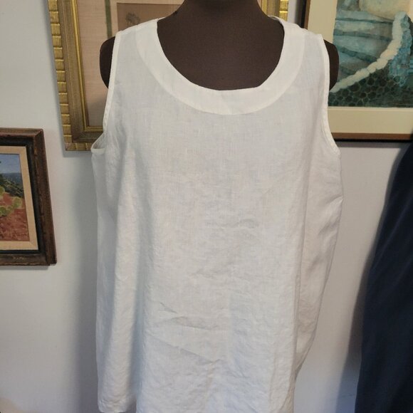 Eskandar Pure Linen Off White Tank Top in Linen with Shoulder Detail - Picture 1 of 6